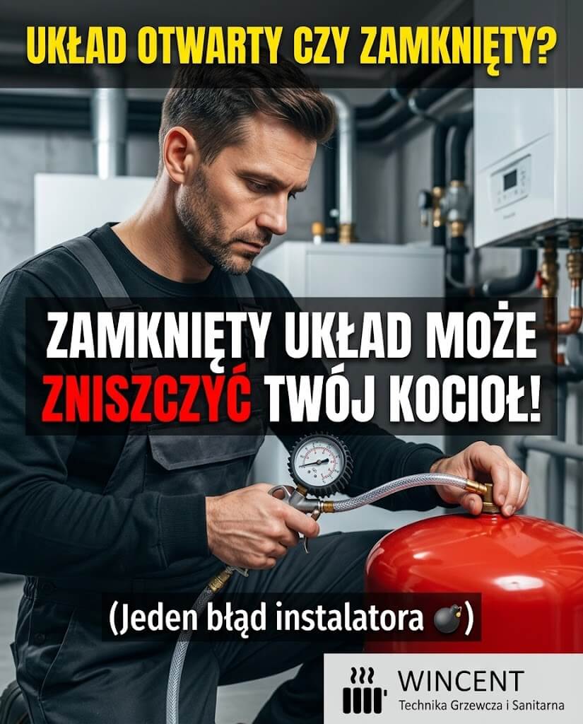 Nieprawidłowo zamontowane naczynie wzbiorcze przeponowe w układzie zamkniętym centralnego ogrzewania